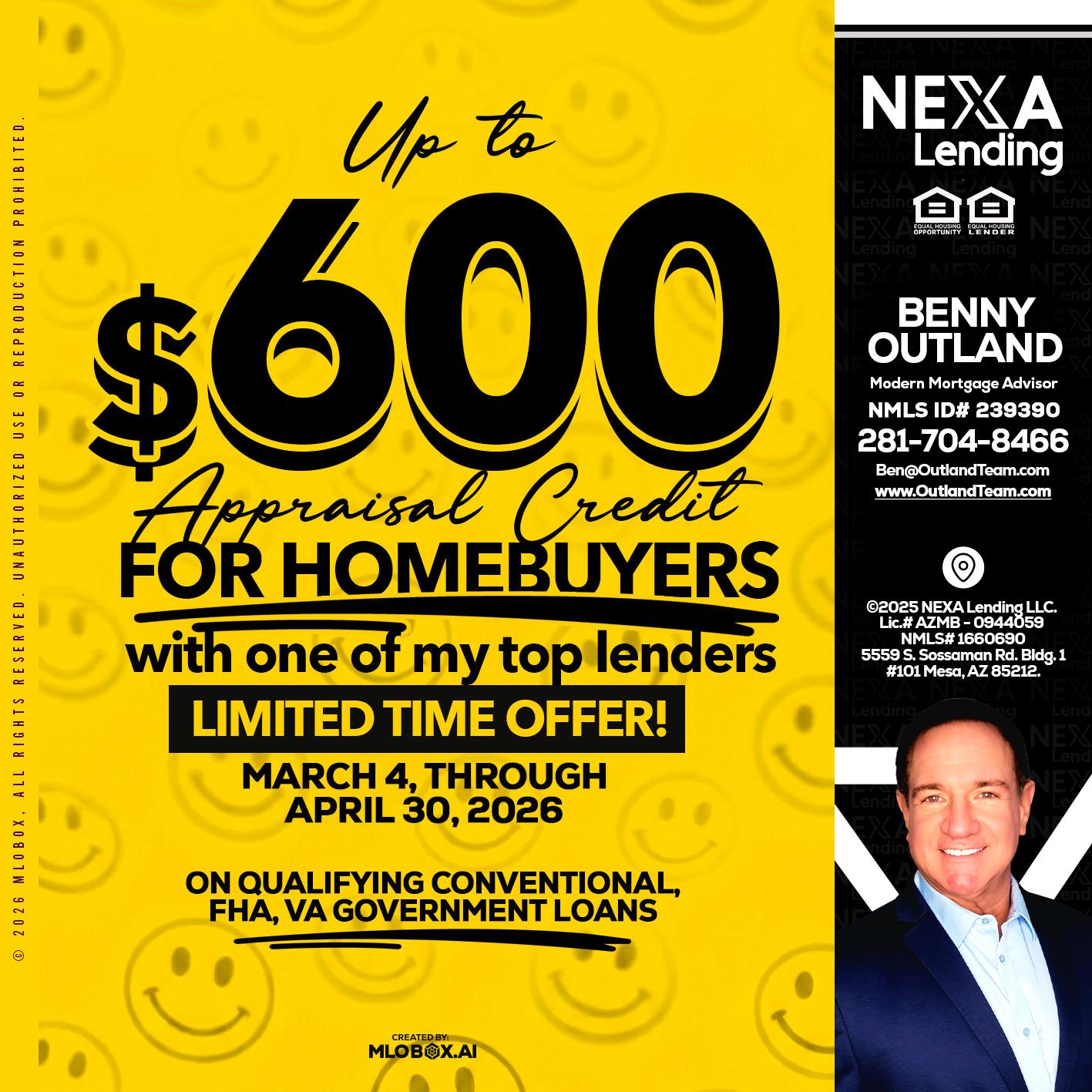 UP TO 600 - Benny Outland -Modern Mortgage Advisor