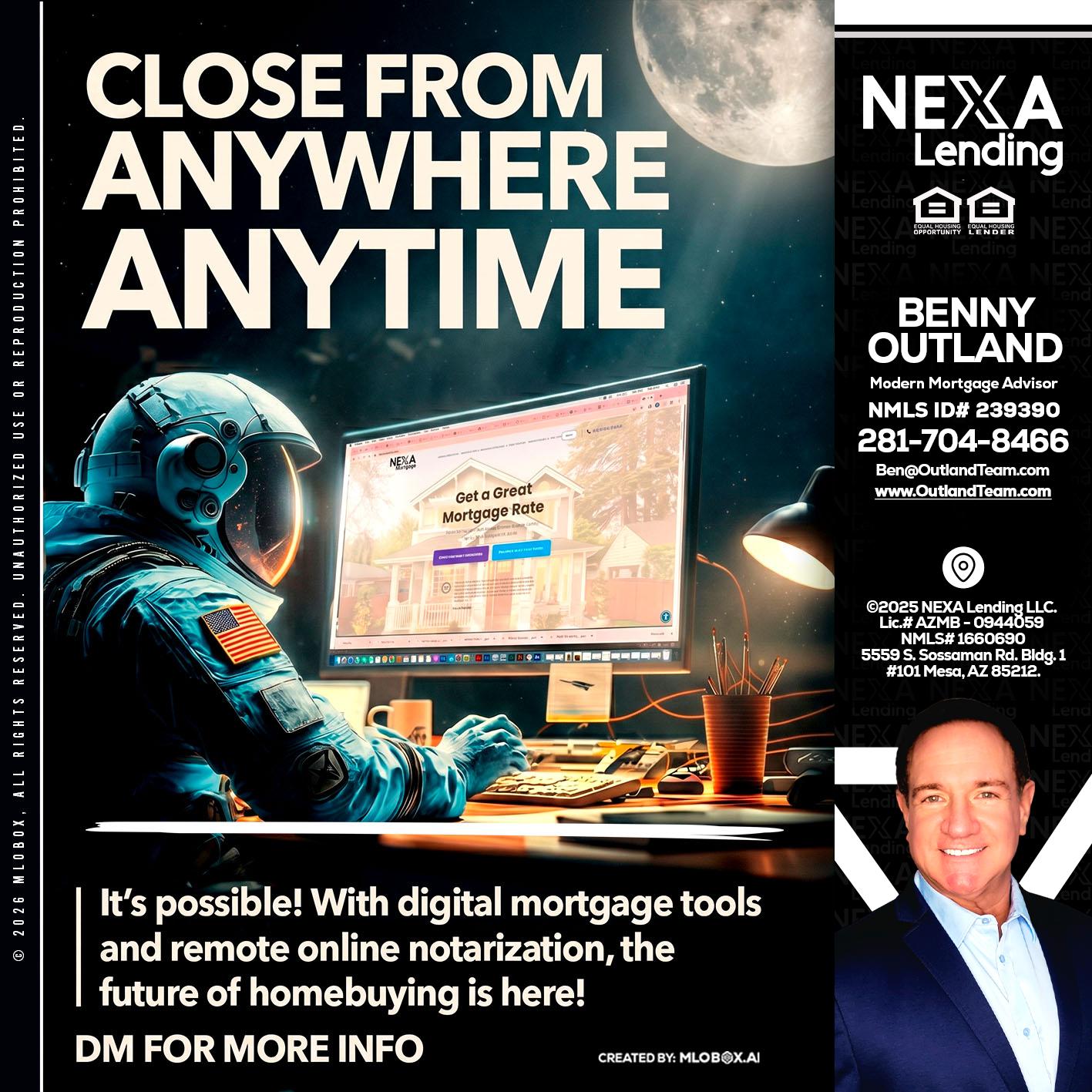 CLOSE FROM - Benny Outland -Modern Mortgage Advisor