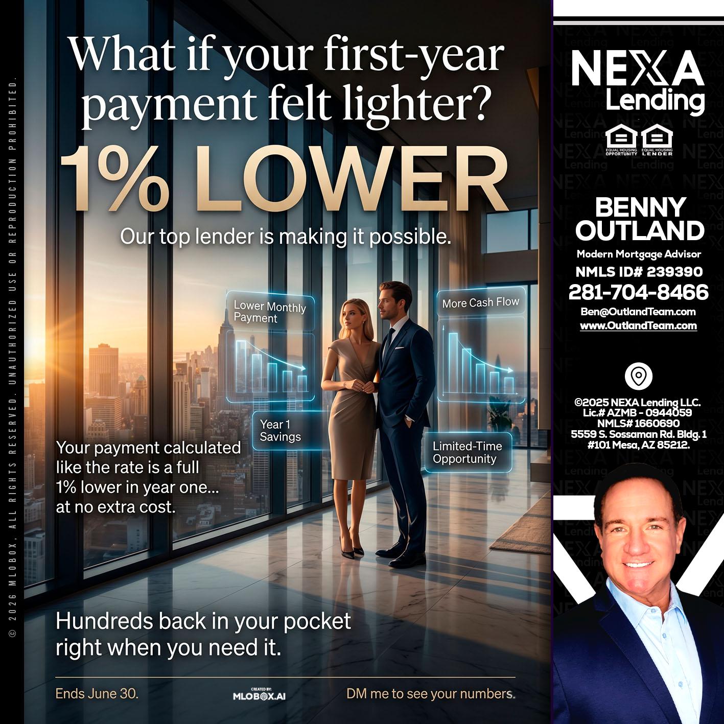 1% LOWER - Benny Outland -Modern Mortgage Advisor