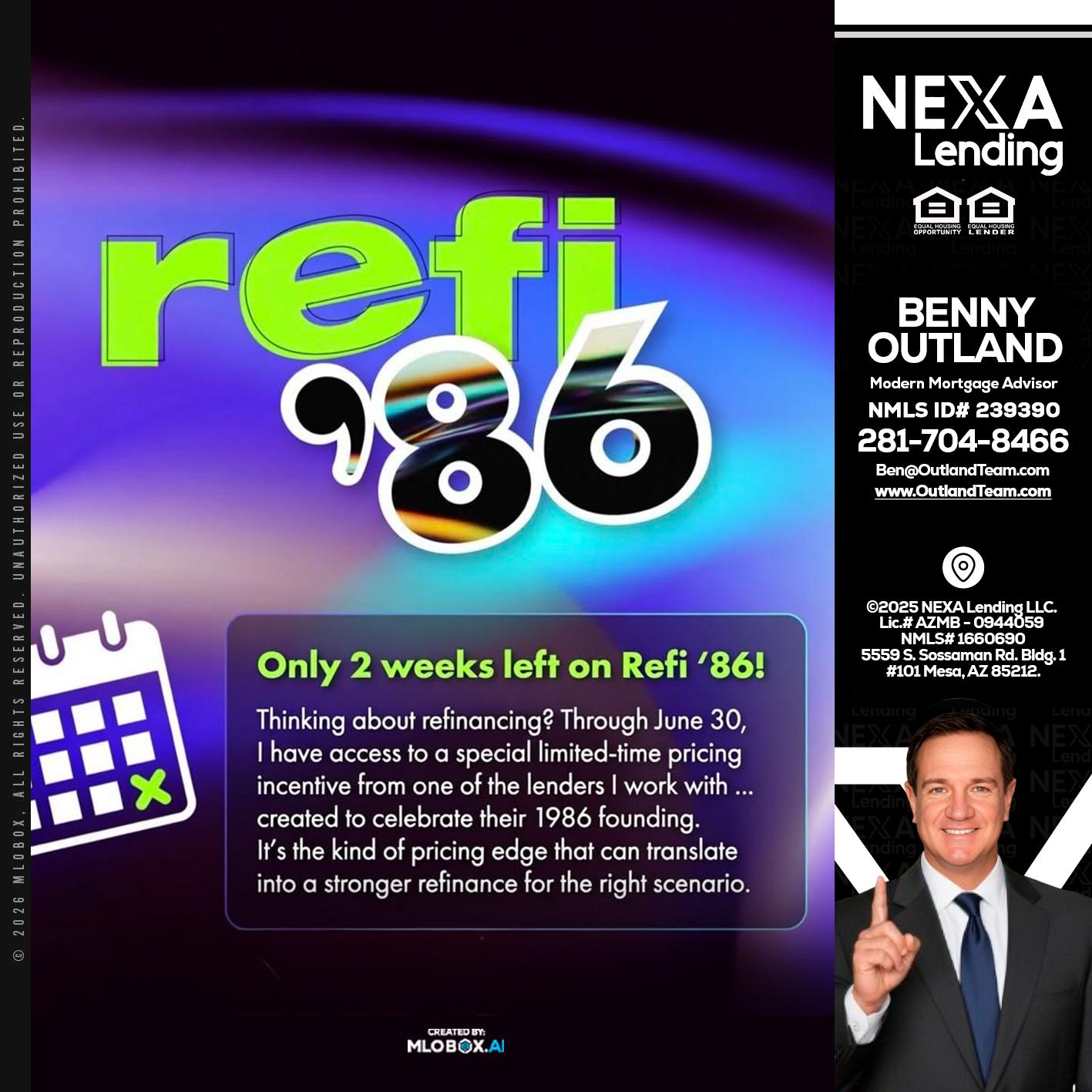 REFI 86 - Benny Outland -Modern Mortgage Advisor