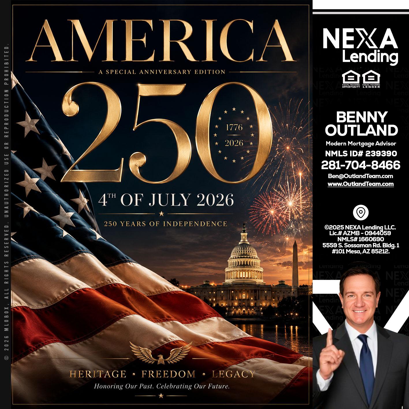 AMERICA 250 TH - Benny Outland -Modern Mortgage Advisor