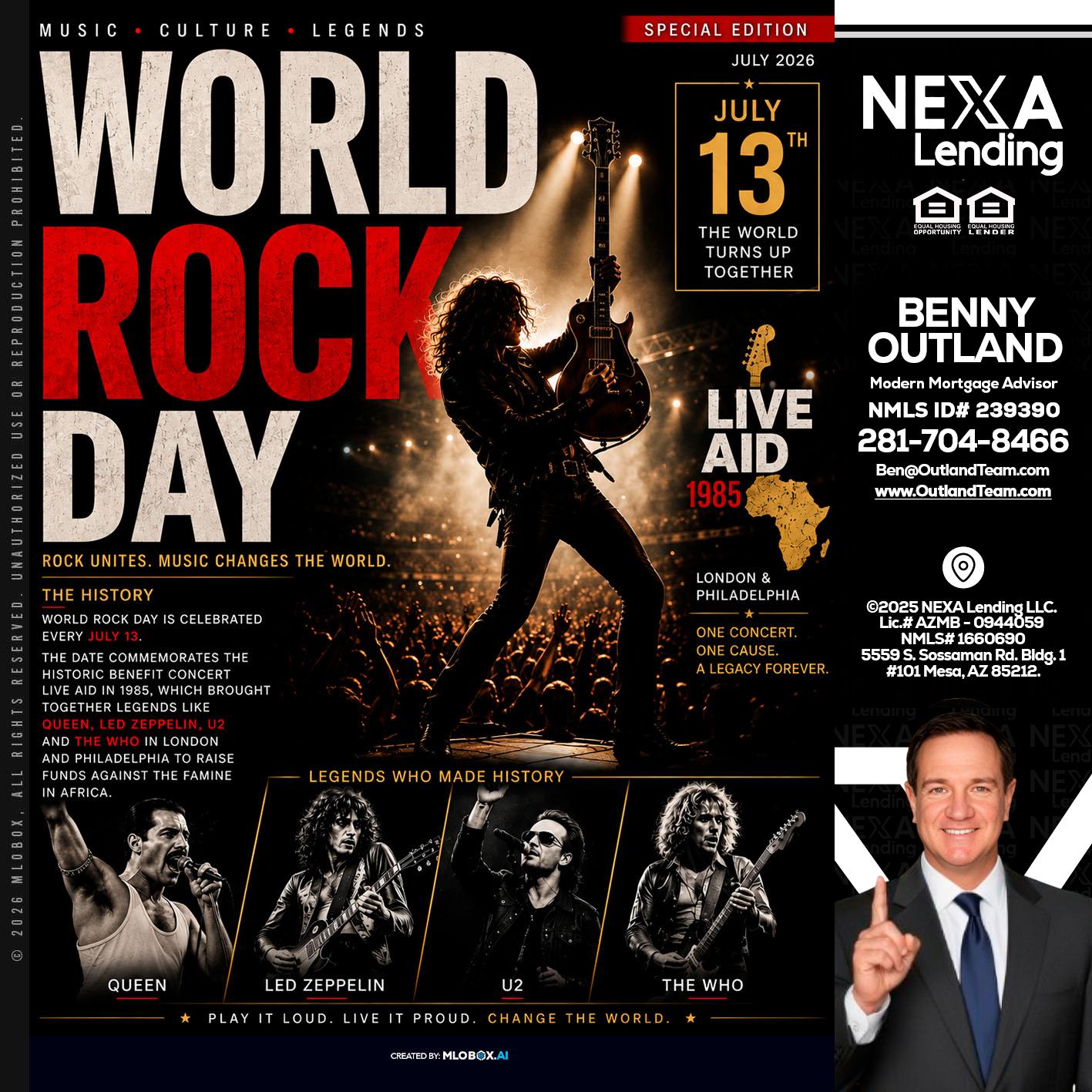 WORLD ROCK MUSIC DAY - Benny Outland -Modern Mortgage Advisor