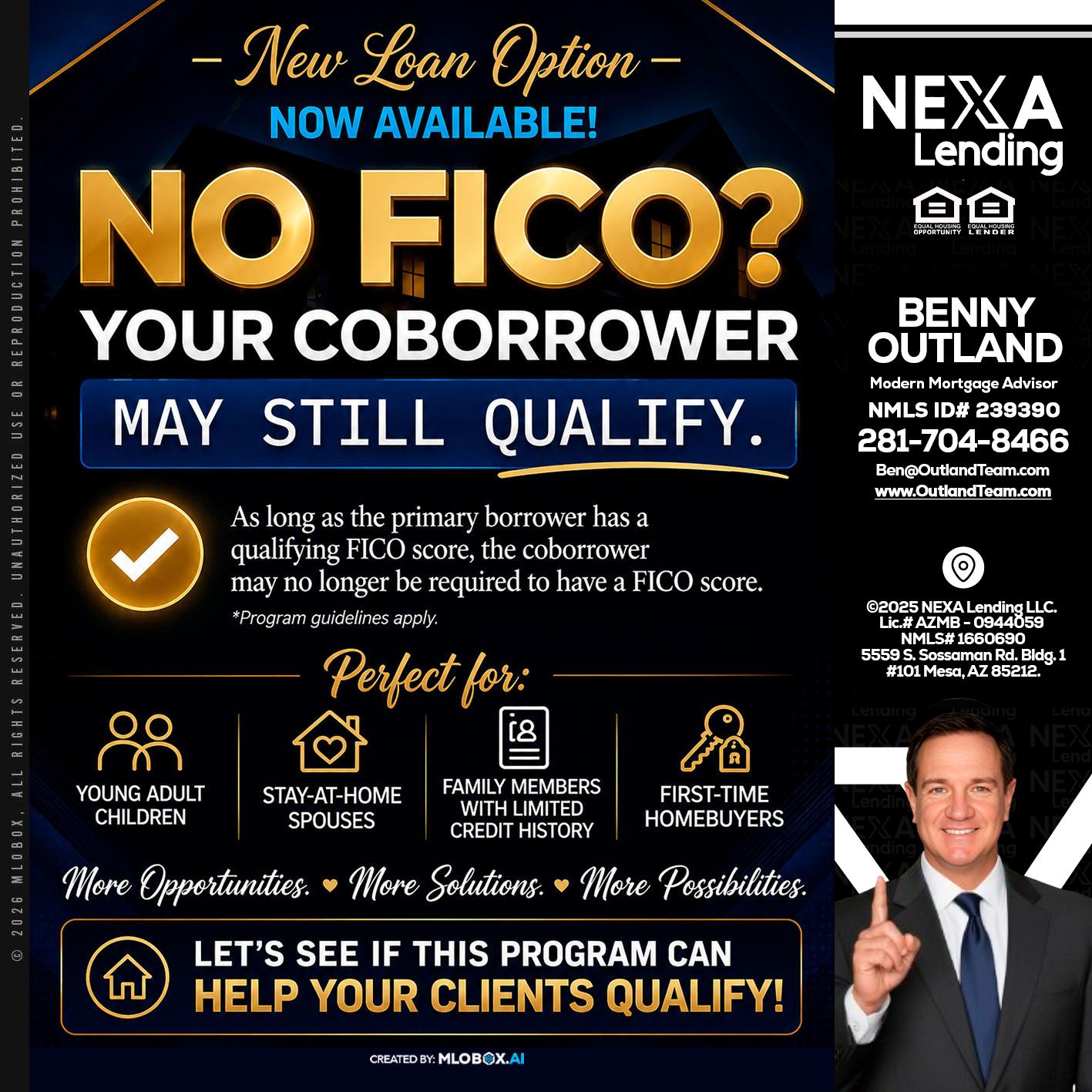 NO FICO - Benny Outland -Modern Mortgage Advisor