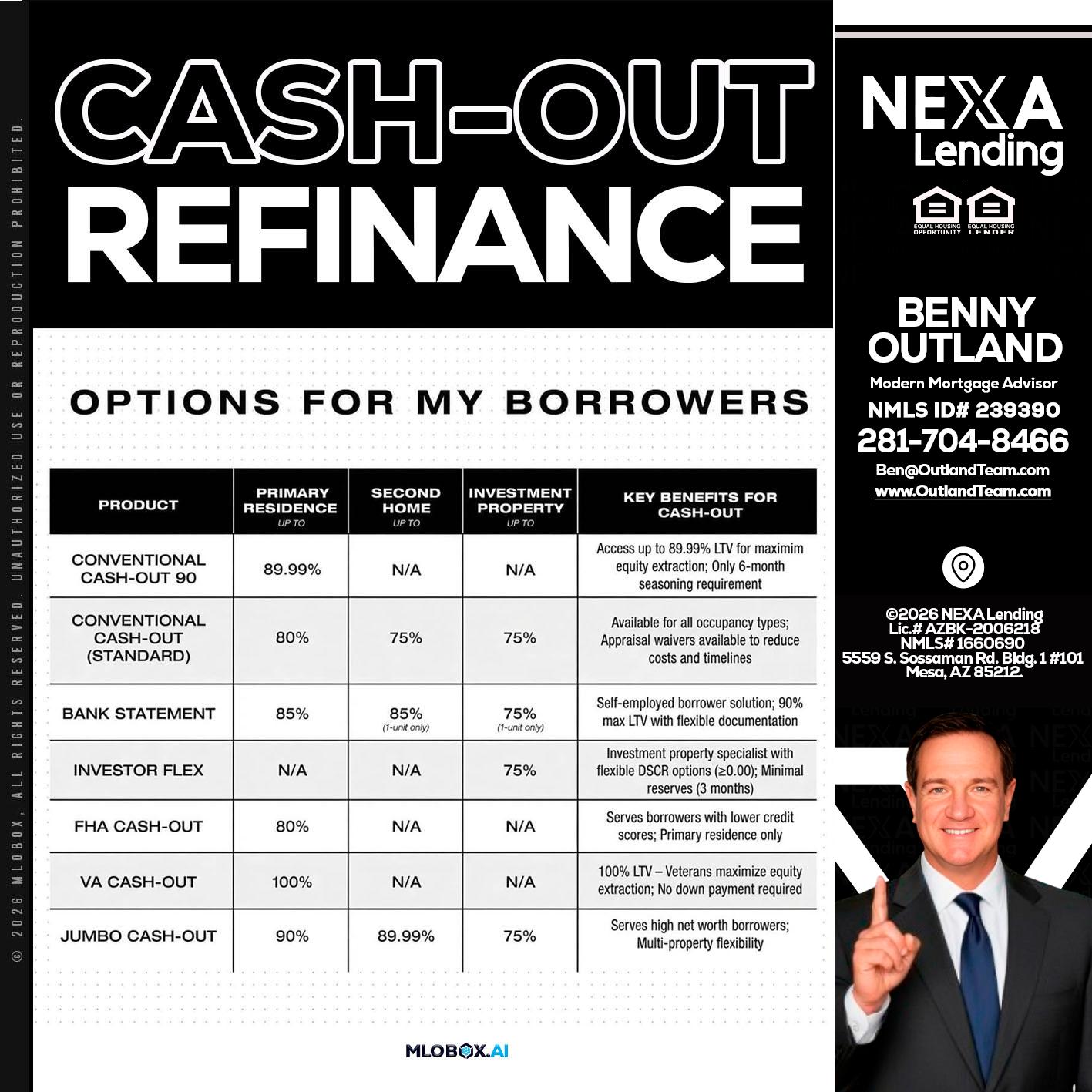 CASH OUT - Benny Outland -Modern Mortgage Advisor